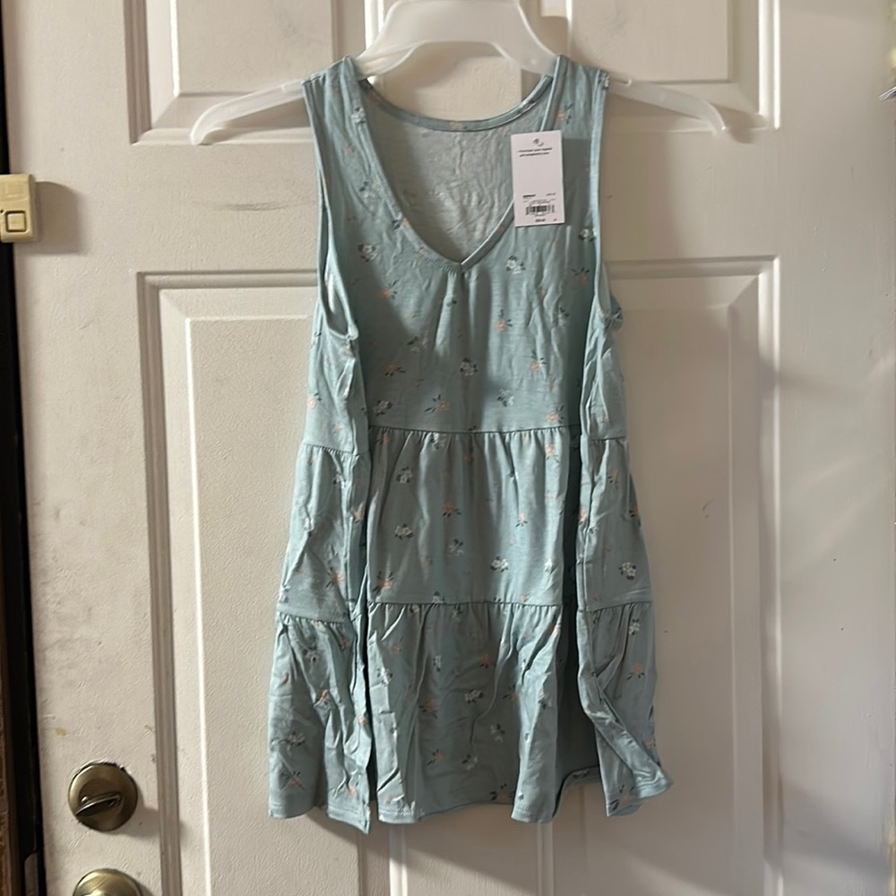 a:glow Sleeveless Tiered Babydoll Top: BLUE FLORAL: NWT: SIZE XS
